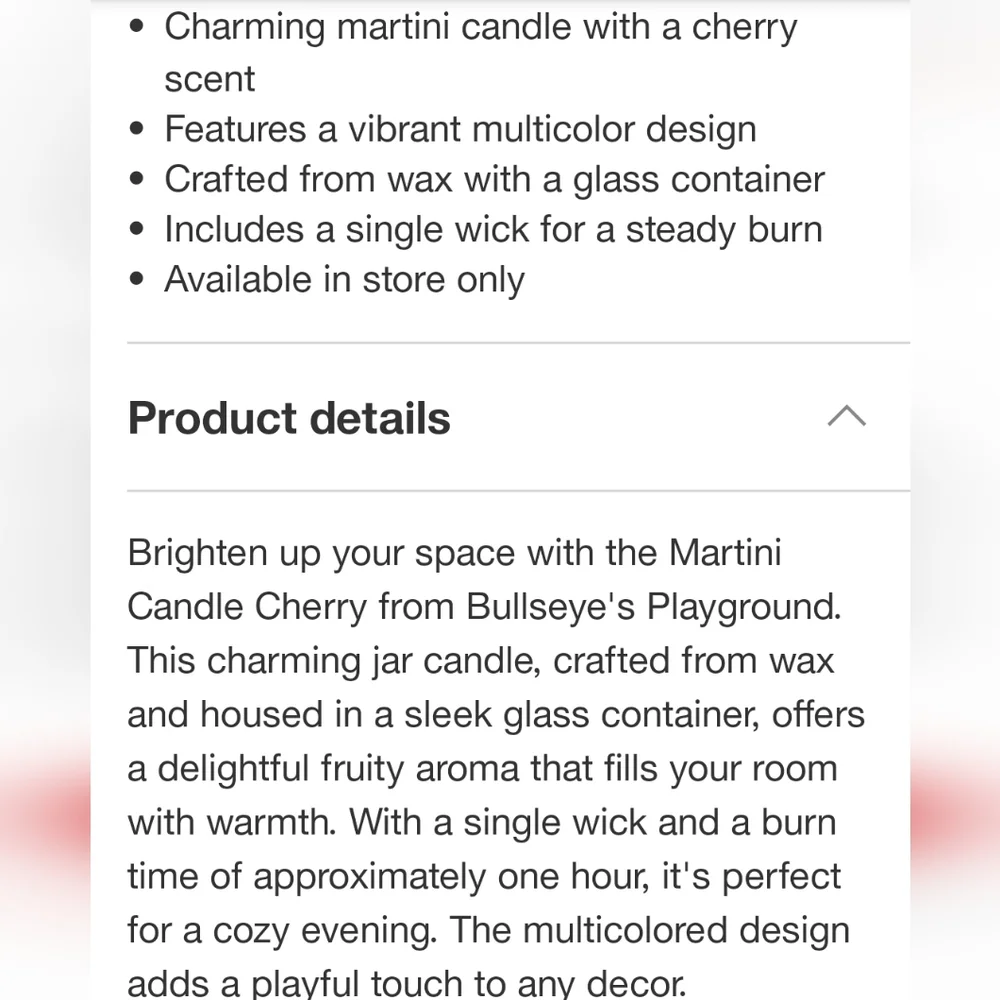 Bullseye Martini‎ Glass Cherry Candle